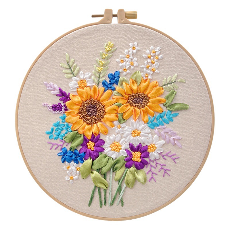 Bordado transfronterizo paquete de material DIY bordado hecho a mano bordado de cinta colgante pintura nuevo Lu bordado flor tridimensional inglés creativo adornos