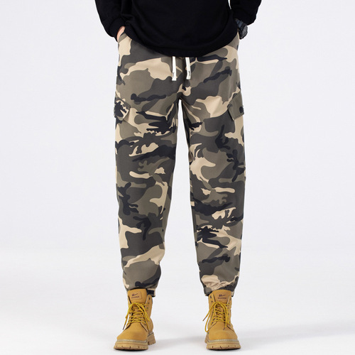 Japanese-style camouflage work pants for men, autumn new trendy brand all-match ankle-tight pants, high-street edgy and cool casual trousers.