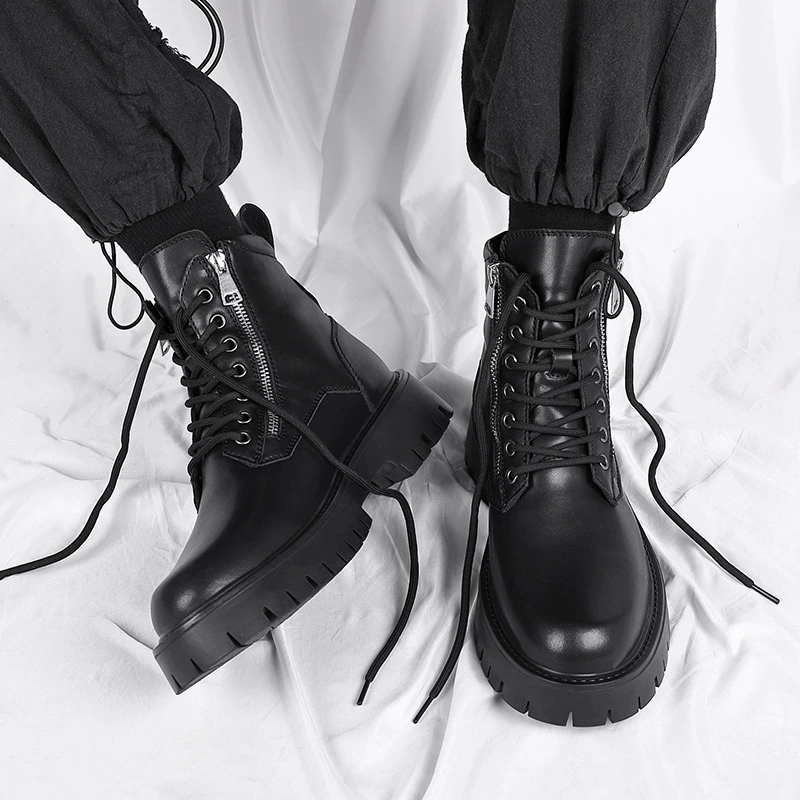 Martens, trend black low boots with zipper English style, custom-made