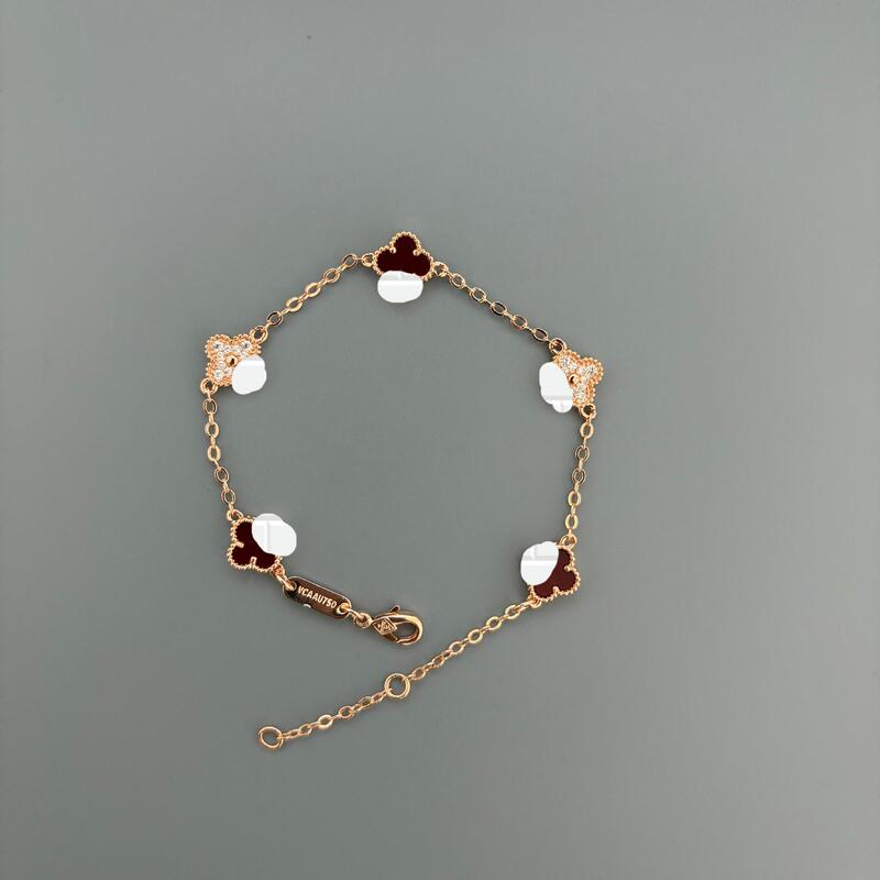High-End Version Four-Leaf Clover 9mm Rose Gold Five-Leaf Bracelet for Women 18K with Diamonds and White Mother-Of-Pearl Full Diamond Panda Style Manufacturer
