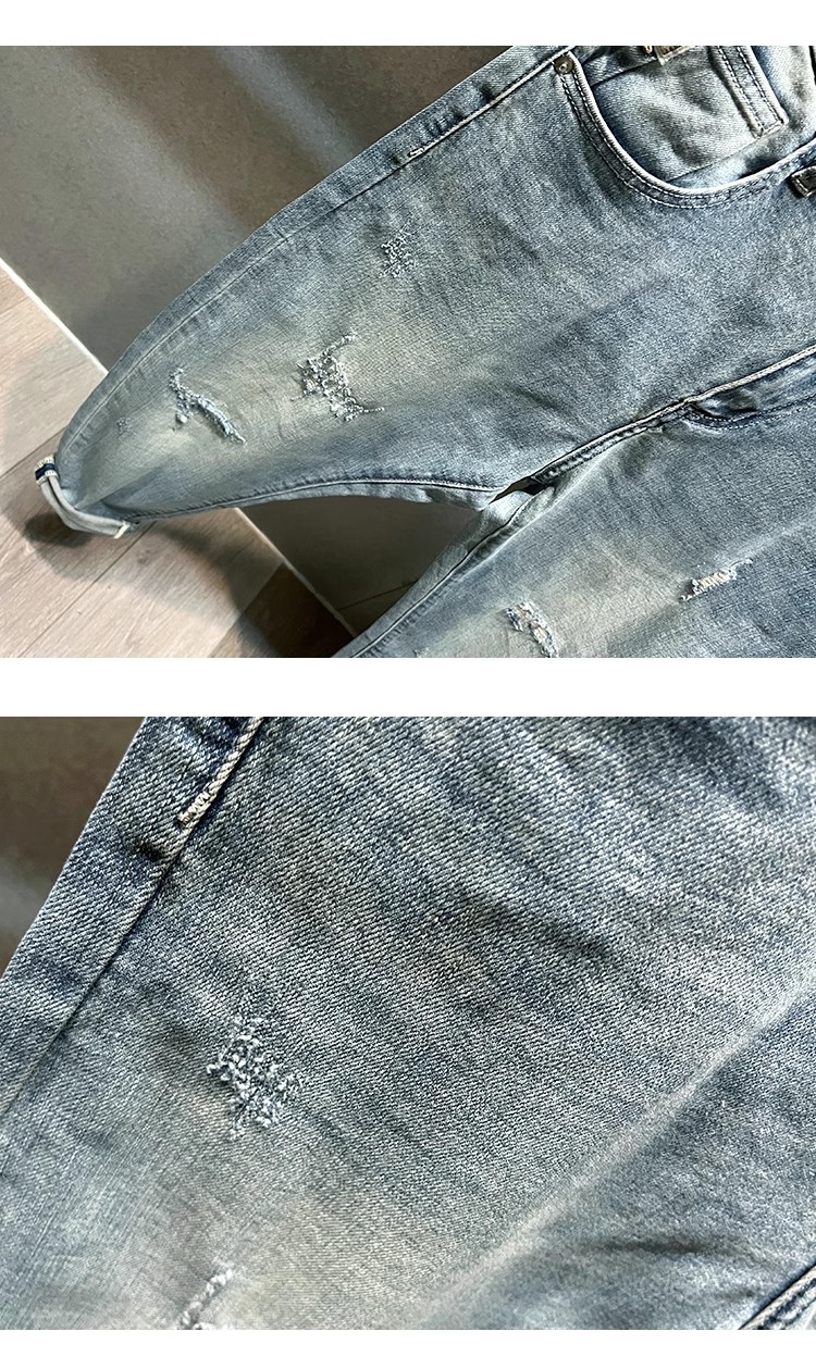 Men's Trendy Ripped Cropped Jeans Light Colored Summer Thin Distressed Tapered Harem Pants New_mkmklike.com