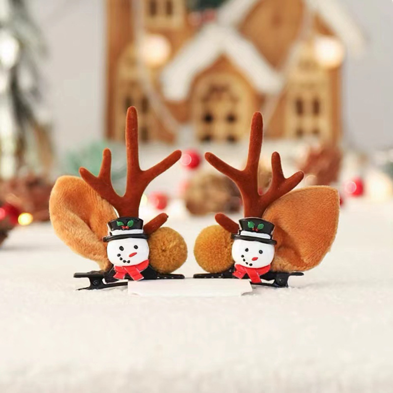 国境を越えたクリスマス森系ヘアバンド雪だるま鹿角ヘアアクセサリー子供祭りヘアクリップかわいいパーティー髪飾り|undefined
