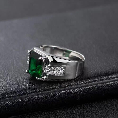 wish cross-border emerald men's ring European and American sapphire diamond green spinel trendy men's live ring ring