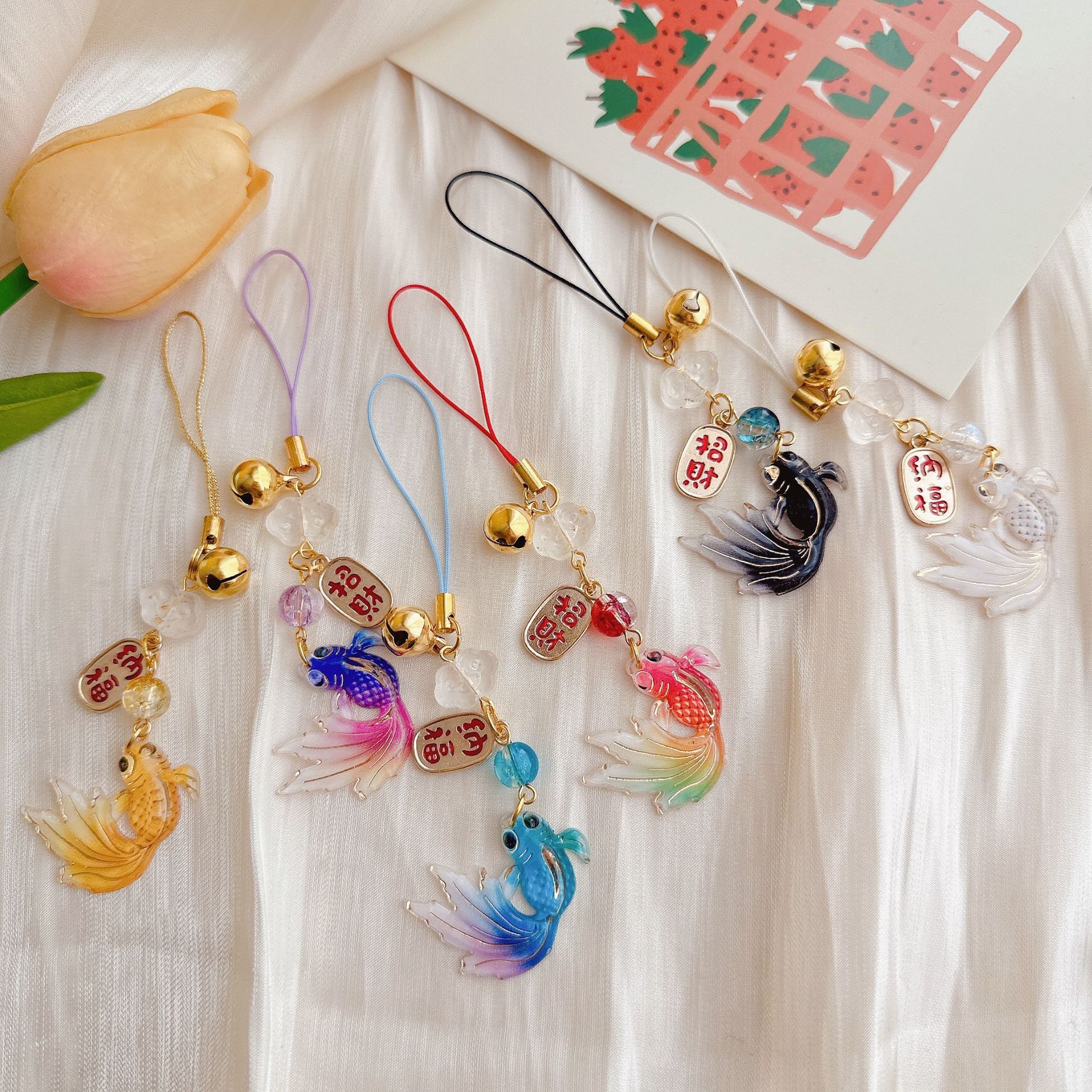 Original antique national style keychain pendant good luck carp blessing gift mobile phone chain shell decoration schoolbag pendant