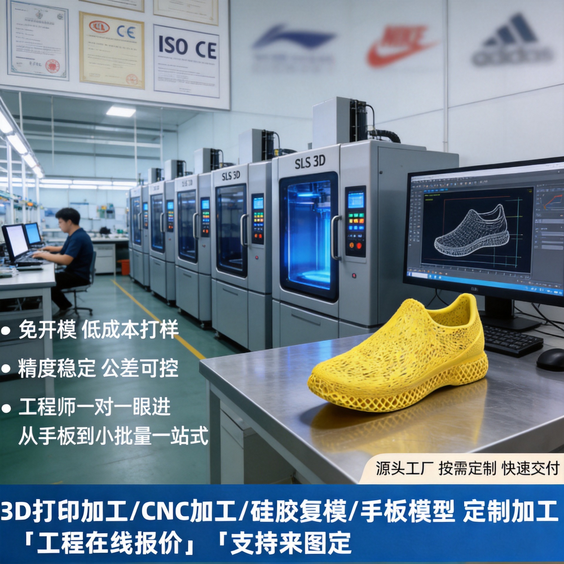 High-precision nylon SLS 3D printed cushioning integrated shoe mold prototype, sample production based on provided drawings