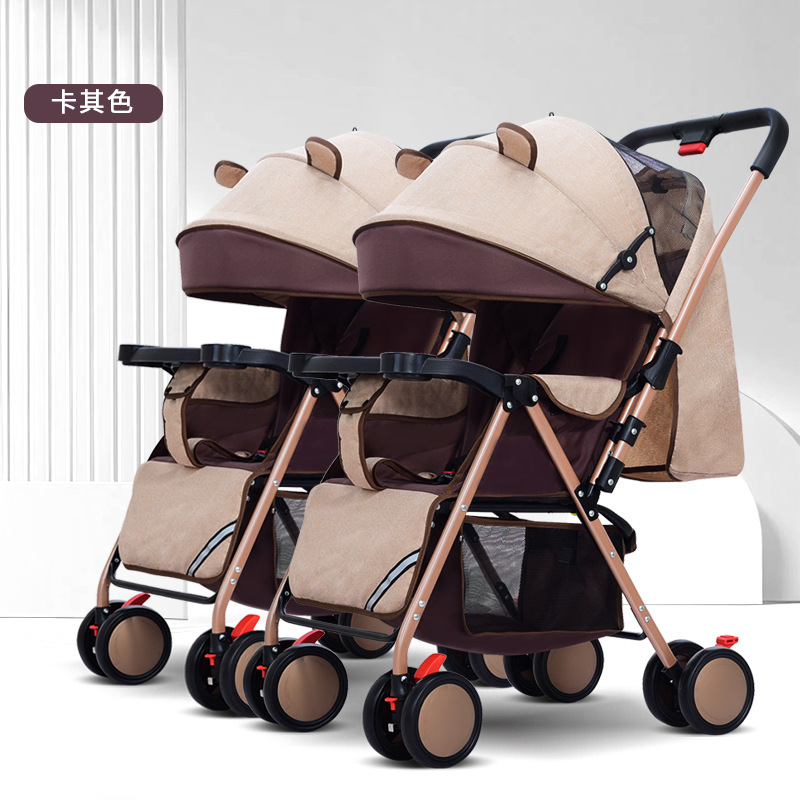 Cochecito doble con nuevo diseño, absorción de impactos bidireccional, se puede sentar y reclinarse, cochecito de bebé con vista alta, cochecito plegable