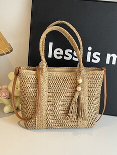 Capacious beach woven straw bag for leisure