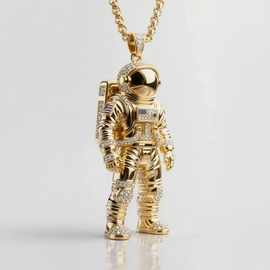 轻奢小众设计高级感铜饰品男款宇航员项链抖音直播太空人吊坠