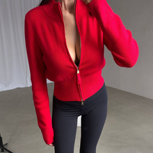 高级感软糯半高领多色拉链毛衣女新款2026温柔系纯色修身针织上衣