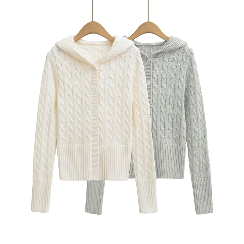 White Hooded Sweater for Women Autum New French Lazy Style Loose Casual Thick Hemp Flower Hooded Knitted Cardigan White Hooded Sweater for Women Autum New French Lazy Style Loose Casual Thick Hemp Flower Hooded Knitted Cardigan