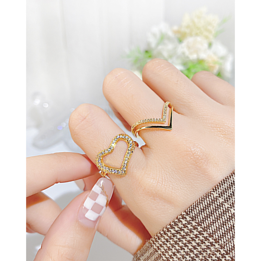 Fashion Geometric Copper Open Ring Plating Rhinestone Copper Rings