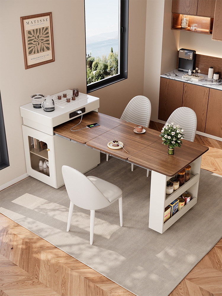 Solid Wood Narrow Island Table Integrated Home Retractable 2025 New Small Apartment Kitchen Mini Dining Table Bar