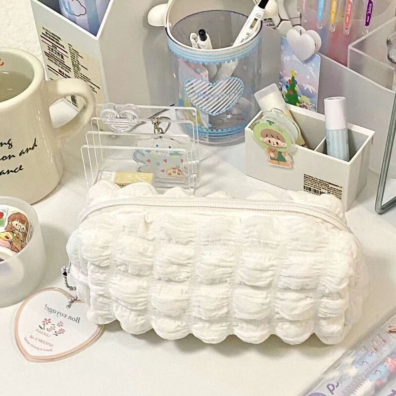 奶油风泡芙笔袋大容量女孩版新款初中生铅笔盒女童高中女生笔袋|undefined