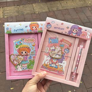 Cute Girl Stationery suit Sanrio Cartoon 100 Days Journal with Pen Tying Rope Notebook suit