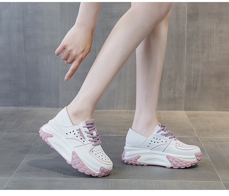 Giày sneaker nữ da thật đế dày phong cách thể thao tăng chiều cao, có thể xỏ như dép, mẫu hè 2026 — M2328 màu tím, M2328 màu đen, M2328 Màu Đỏ, M2328 màu xanh lá chi tiết 30
