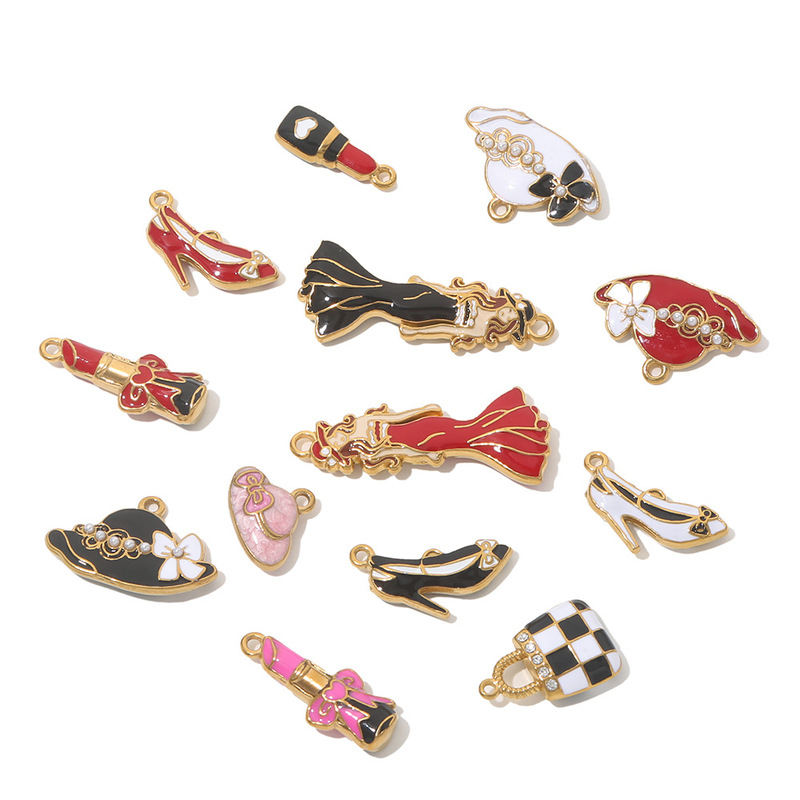 ファッションガールシリーズステンレス鋼ペンダントハイヒール靴口紅バッグエナメルカラー DIY ネックレスブレスレットアクセサリー|undefined