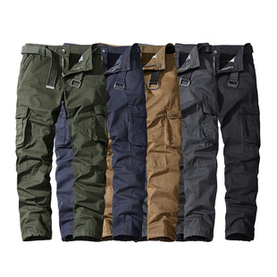 Foreign Trade Straight Tooling Pants Men's Pure Cotton Multi-Pocket Casual Pants Trendy Brand Men's Youth Washing Pants Four-Season Men's Pants