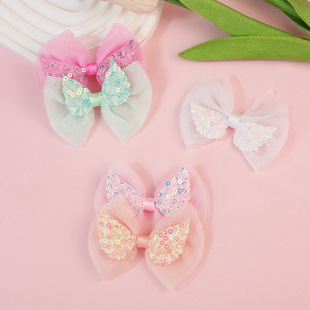 Mesh Double-Layer Sequin Bow Angel Wings Kidsren's Hair Accessories Iy Clothes Shoes Socks Bags Accessories Decoration