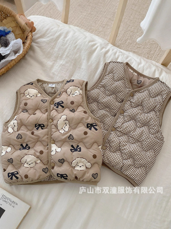 新款儿童棉马甲中小男女童保暖棉背心坎肩婴幼儿棉马夹印花双面穿|undefined