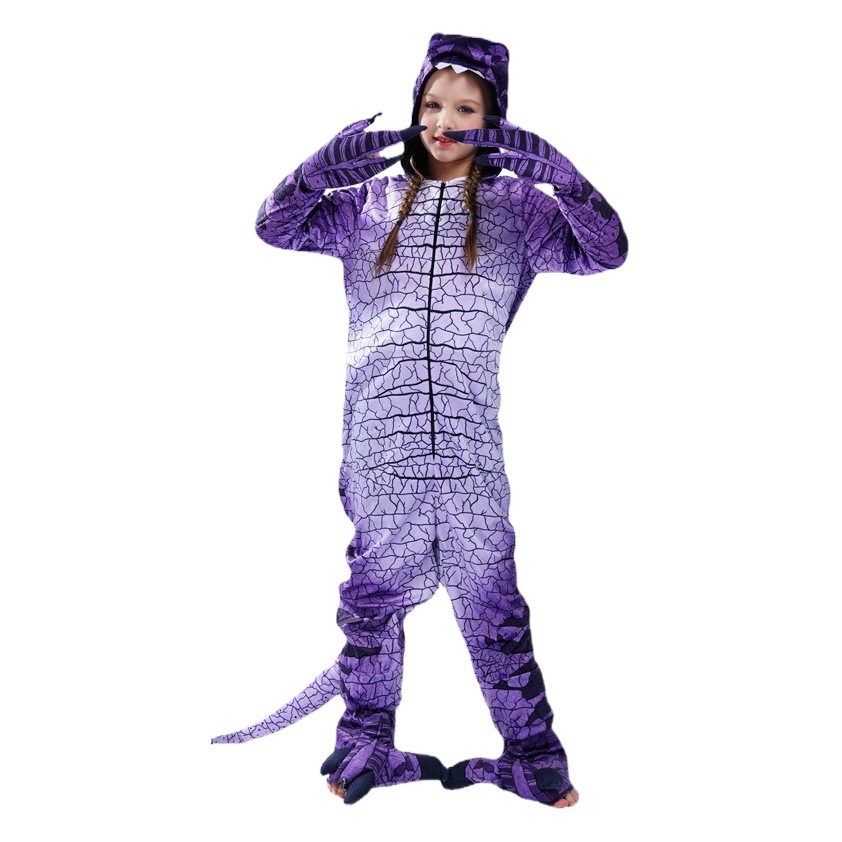 De Halloween de los niños púrpura Tyrannosaurus cos traje de la mascarada juego de rol Tyrannosaurus traje de la etapa