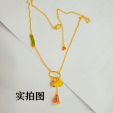 无相佛福满传家项链 黄金色珐琅许愿塔吊坠藏式民族风挂饰锁骨链