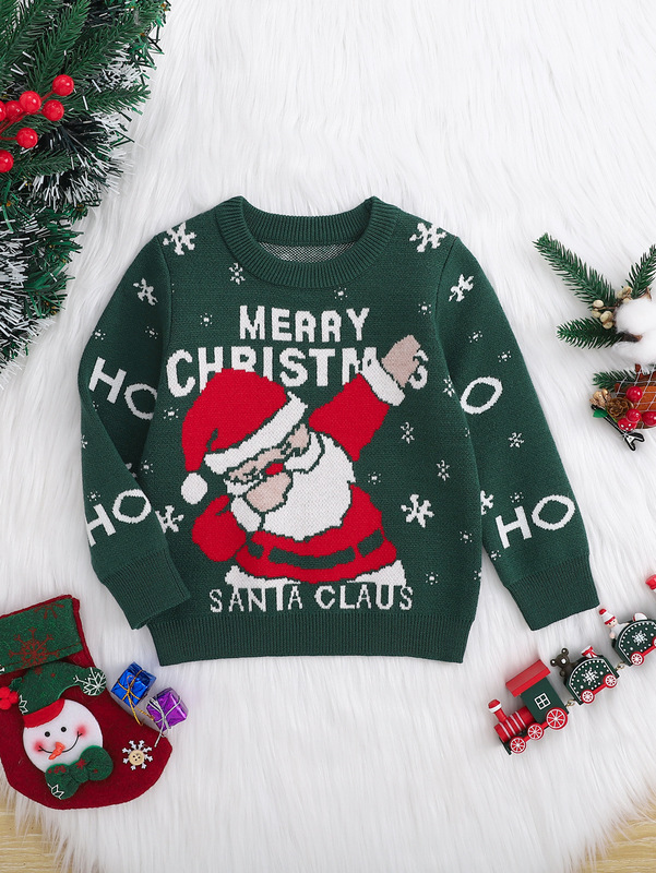 子供用クリスマスラウンドネックニットセーター、サンタクロース、春、秋、冬のクリスマススタイルの子供服に適しています。|undefined