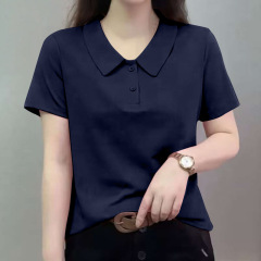 夏季翻领短袖t恤女纯棉2025新款宽松大码上衣女士减龄洋气polo衫