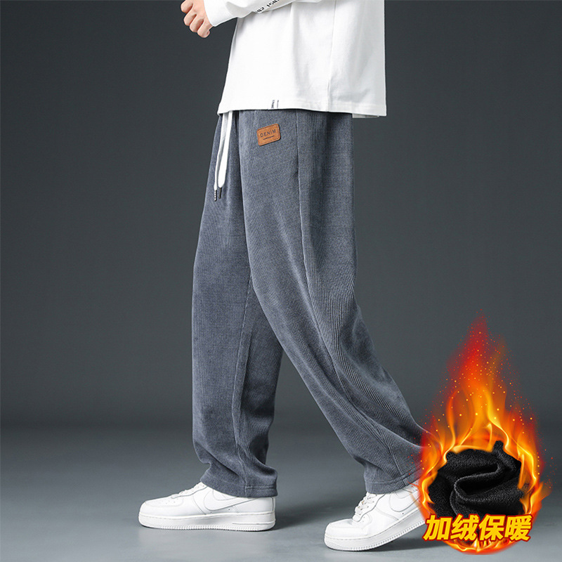燈芯絨重磅直筒衛褲男士冬季潮牌潮流運動寬鬆垂感休閒闊腿褲子