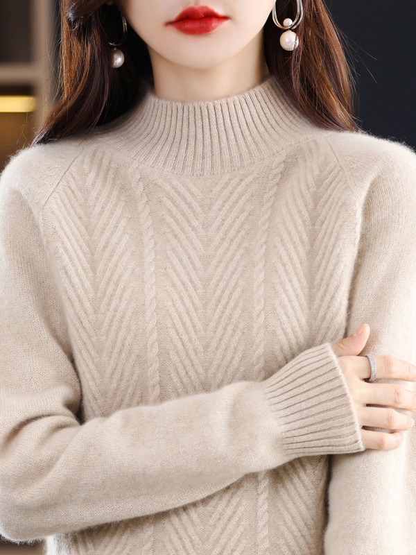 Ropa de otoño e invierno 2024 nuevo popular de este año popular hermoso medio cuello alto grueso suéter de las mujeres camisa de fondo de estilo occidental
