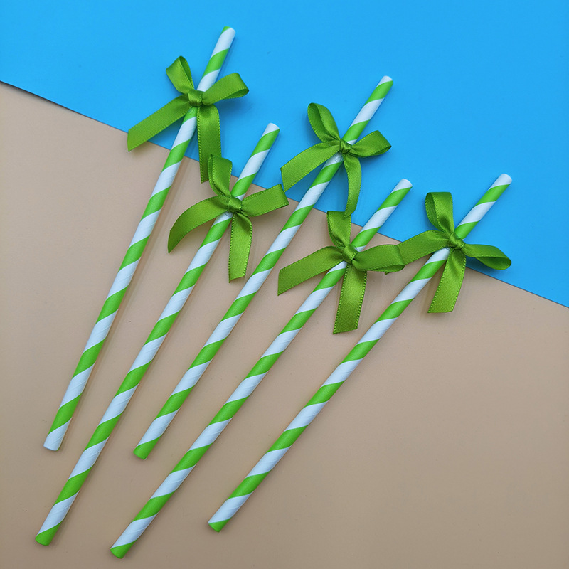 Cross-border bow party paper straw ribbon fabric panadería postre decoración inserto cóctel decoración straw