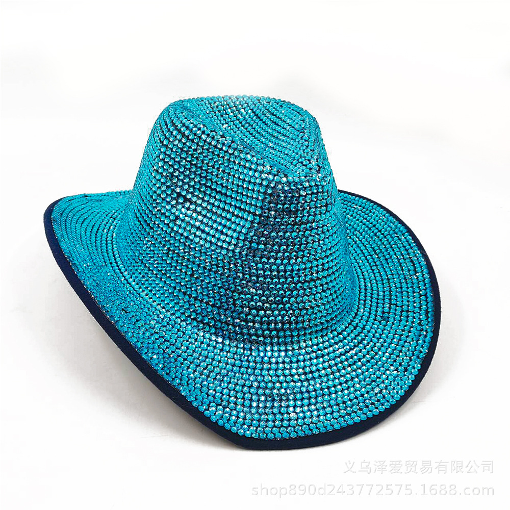 Sombreros de fiesta de diamantes hechos a mano sombreros de jazz de diamantes de color europeo y americano sombreros de vaquero sombreros 2024