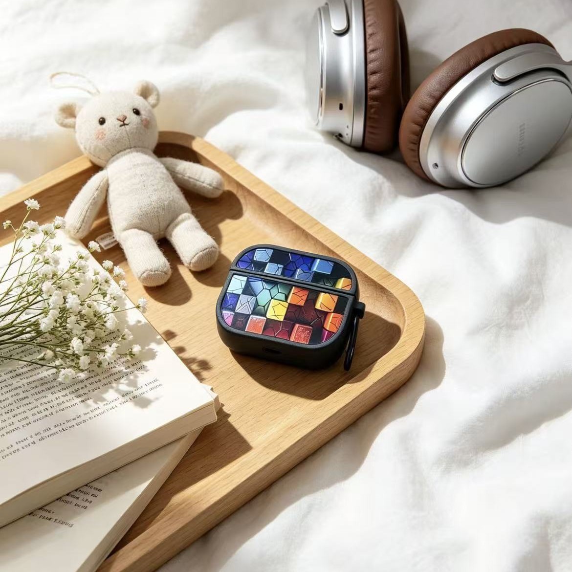 Cuadrado de color pequeño cintura de alta textura estuche de auriculares para Apple Airpods pro3 estuche de protección de auriculares anti-racabatado