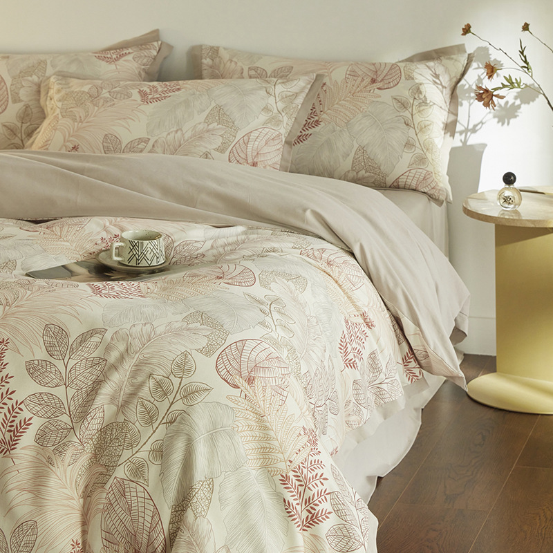 Vintage Jacquard 100 Long-staple Cotton Sanding Four-piece Set Cotton Pure Cotton Bed Sheet Bed Hat Pastoral Style Nantong Home Textile 4