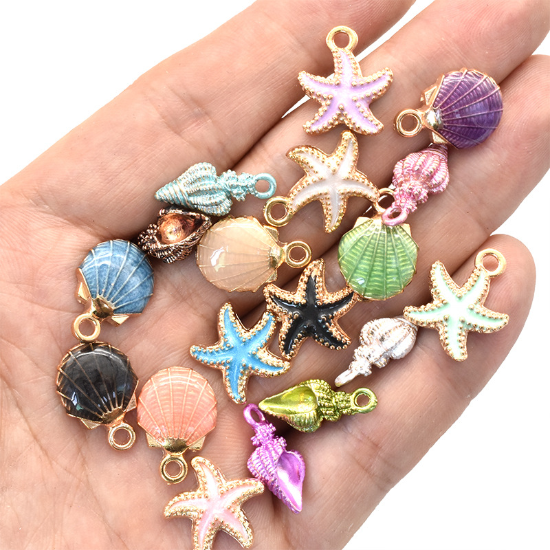Shell Inlay Material 1 Piece Alloy Shell Multicolor Starfish Ocean Pendant DIY Jewelry Accessories