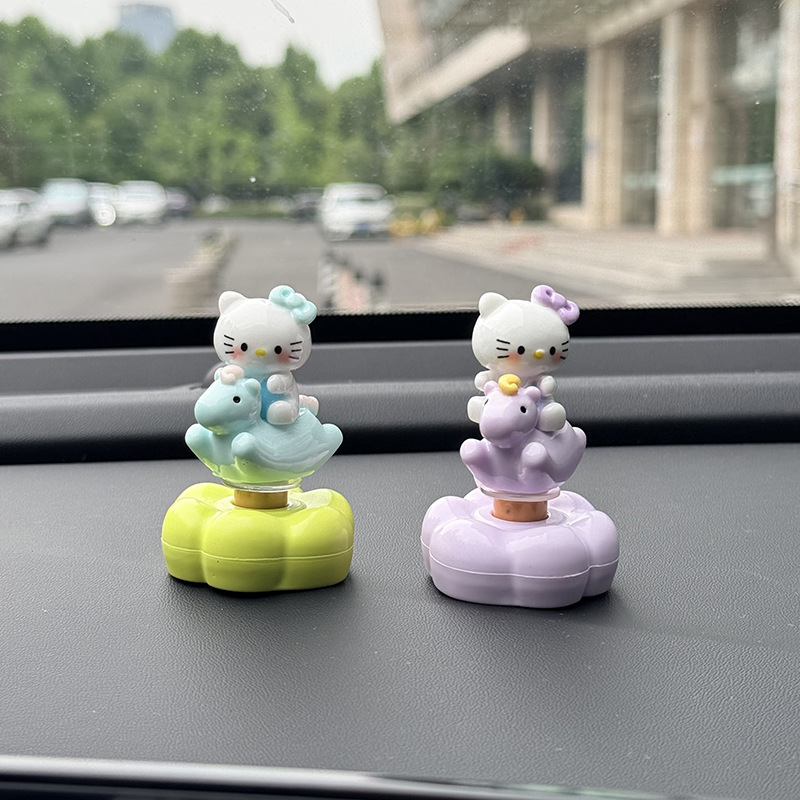 Creative and cute rotating Hello Kitty car ornament, suitable for electric car interiors, car dashboard, and office desk decoration