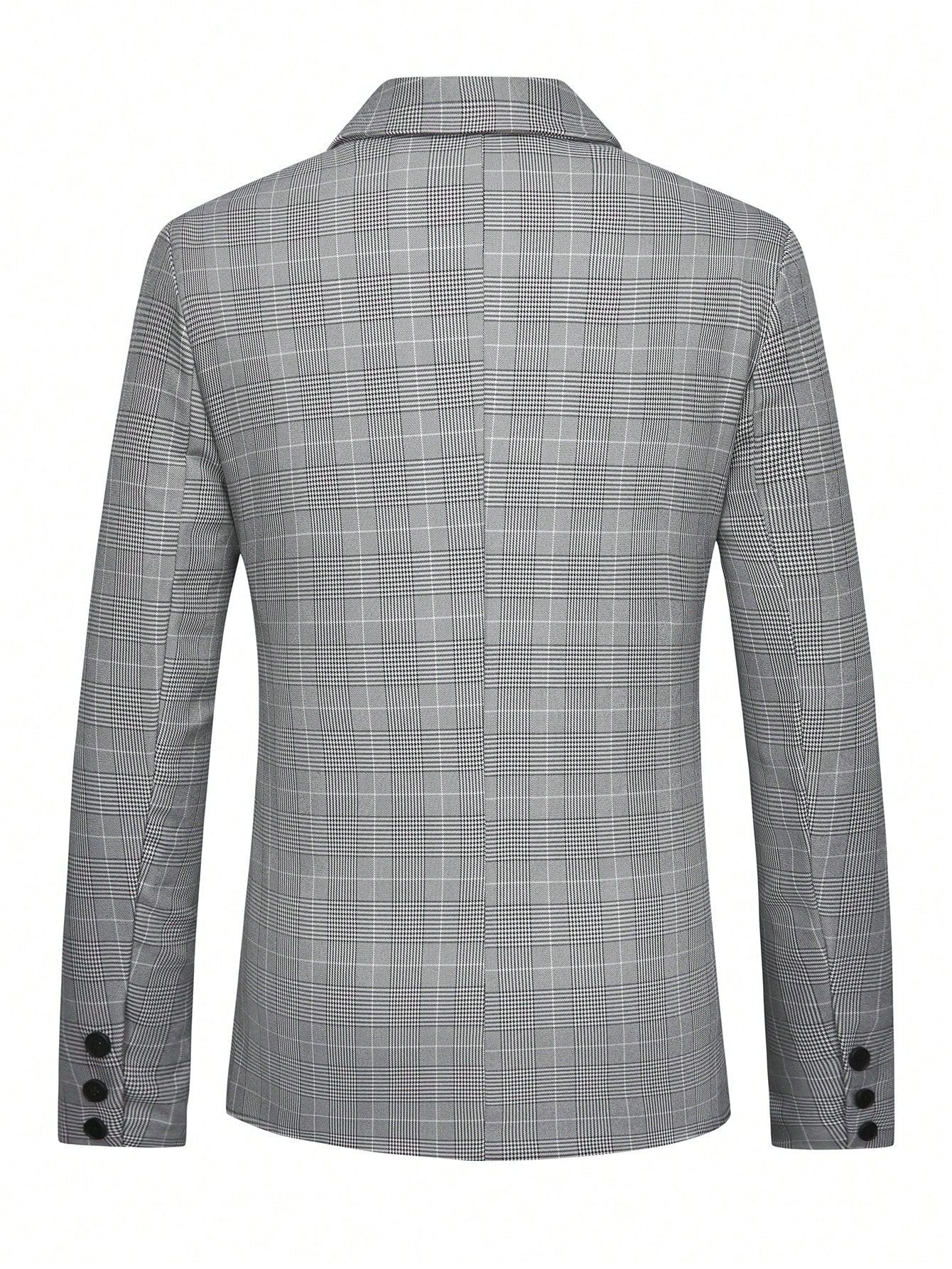 Men's Plaid Blazer With Notched Lapel And Two-button Fastening_voghion.com