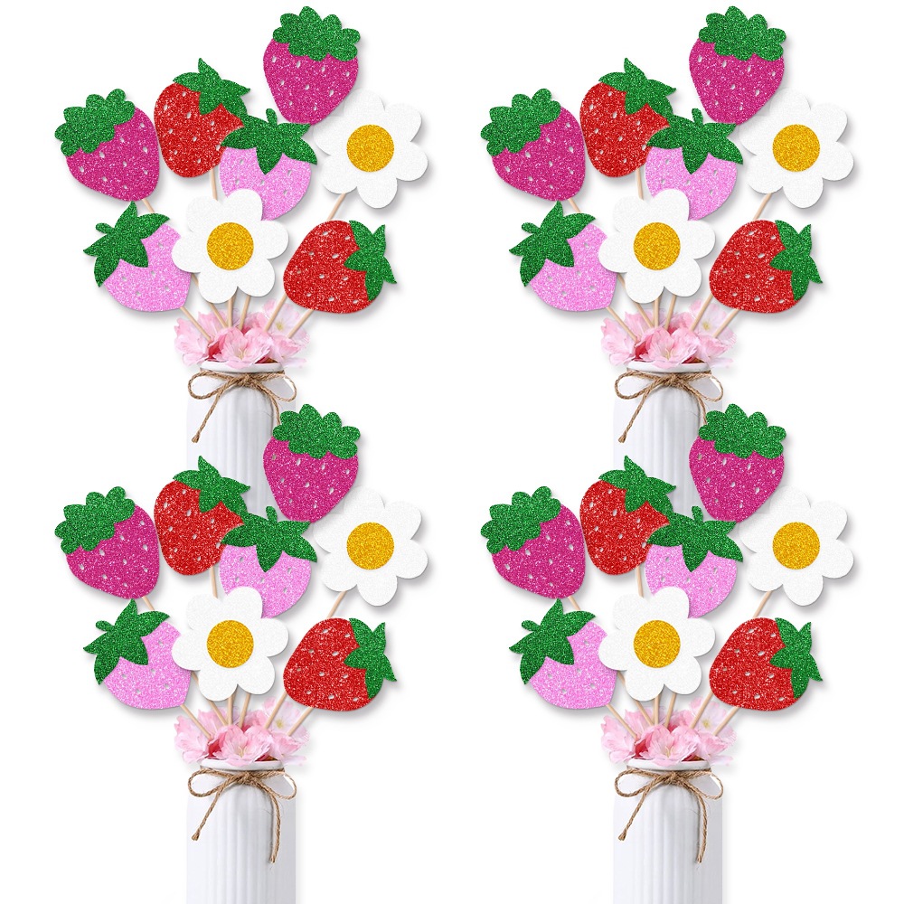 Amazon nuevo estilo fresa decoración de fiesta de cumpleaños jarrón plug-in decoración de fiesta hawaiana decoración de jarrón de fresa