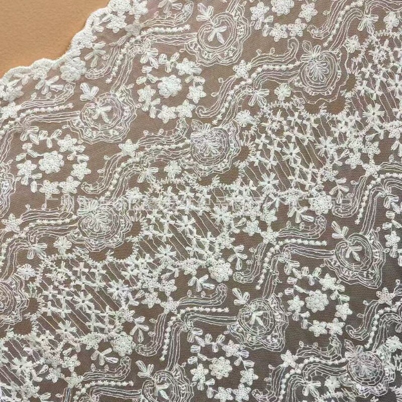 Factory Direct Sales Swiss Mesh Embroider Water-Soluble Cotton Thread Embroider Fabric Lace Women's Dress