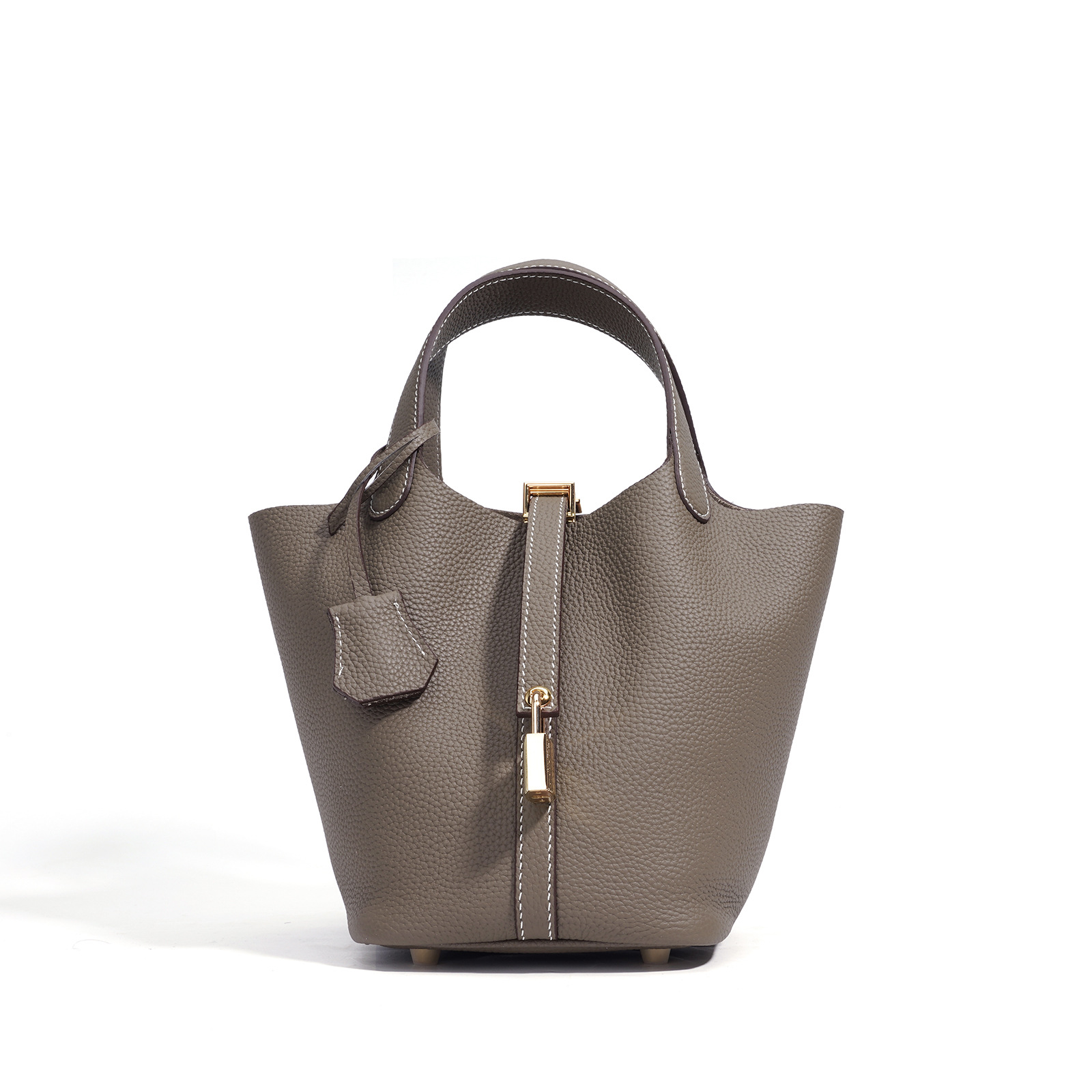 Top Grain Cowhide Basket Bag Genuine Leather Women's Designer Luxury Texture Large Capacity Handbag Bucket Bag - Thumbnail 7