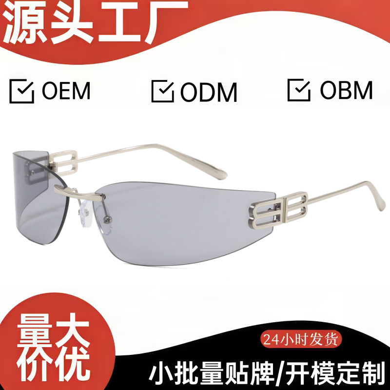 B Brand Metal Frameless Sunglasses European and American Ins Internet Celebrity Trendy Unisex Fashion Sunglasses with a High-End Feel for Export