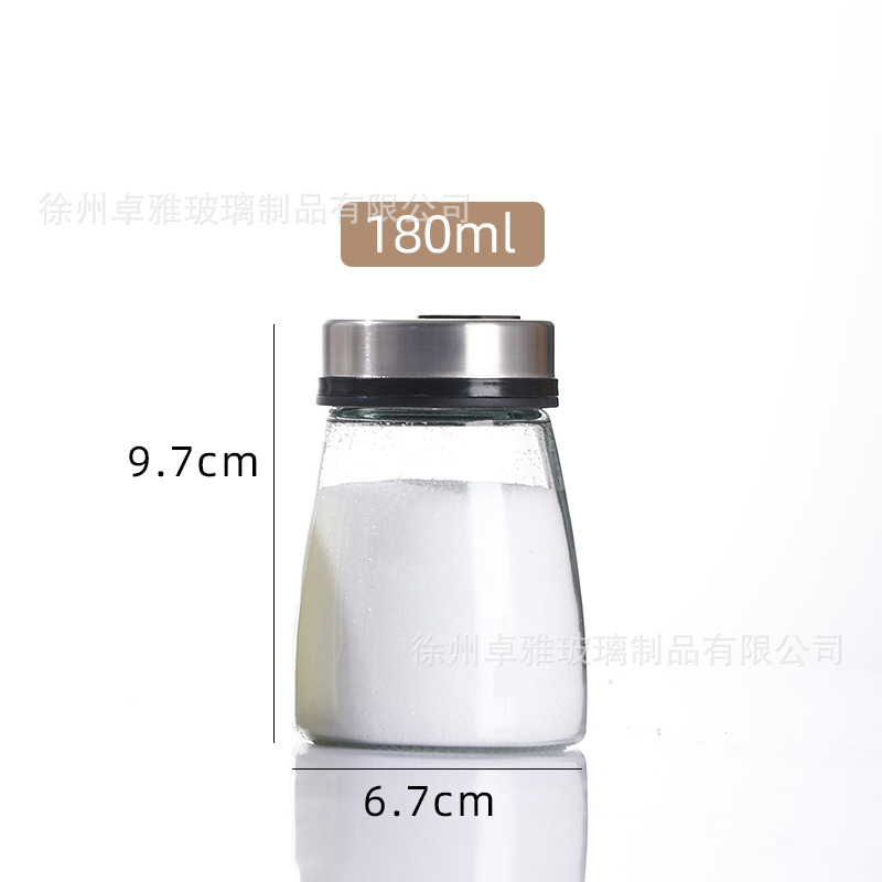 Botella de condimento de vidrio cónico botella de condimento mayorista de cocina pimienta lata transparente botella de aceite de condimento de vidrio portátil