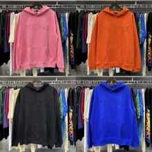 跨境批发美潮PURPLE经典字母同色绣花情侣装连帽衫卫衣男女