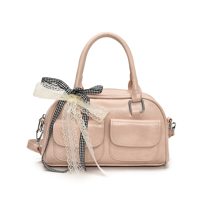 Bolso de Boston portátil casual transfronterizo para mujer 2025 nuevo bolso de mensajero de hombro con lazo simple y versátil coreano