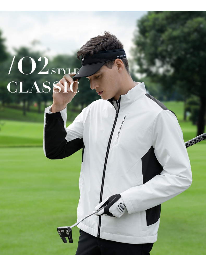 Áo khoác golf nam cổ đứng chống mưa, chống gió, tay dài — YF817-Áo khoác trắng [Chống nước và chống thấm nước/Chống gió và khóa nhiệt độ/Vòng găng tay sau] chi tiết 13