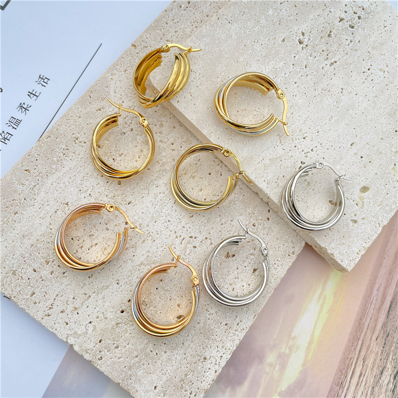 9g Weight Earrings Classification Street Occasion Stainless Steel Material Geometric, Circle Pattern Women'S Gender Round, Ellipse Design Simple Style Style Gold, Silver Color Simple Style Geometric Circle Stainless Steel Round Ellipse Earrings 4
