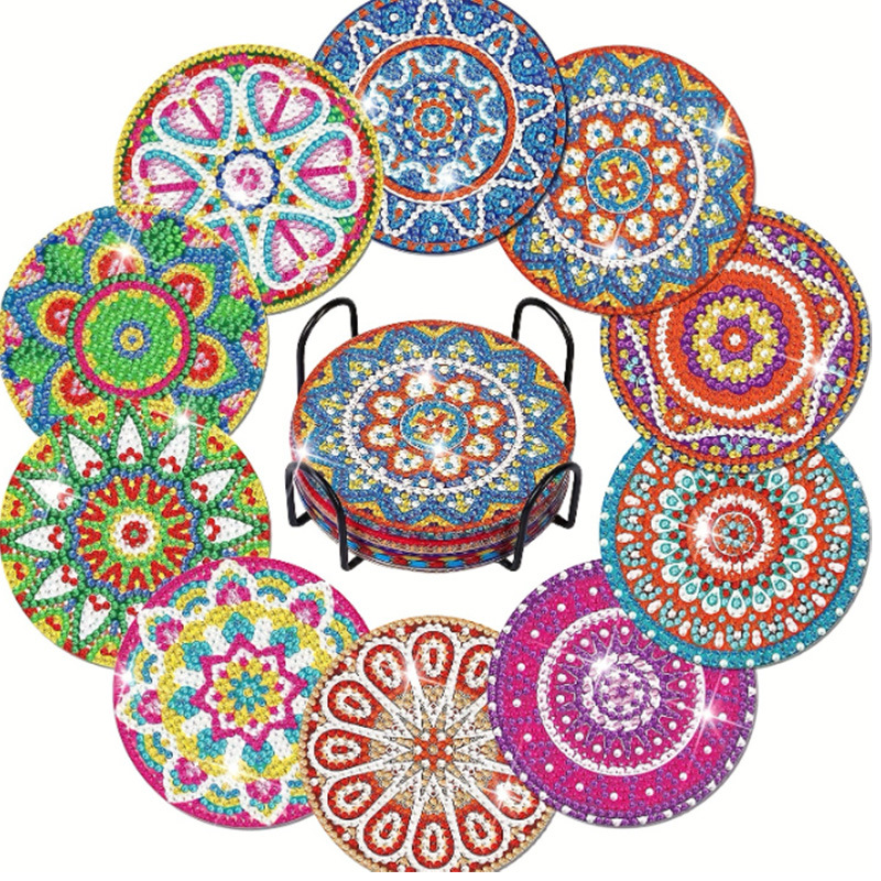 Personalizada taza de pintura de diamante transfronteriza almohadilla de taza de diamante redonda almohadilla mandala perimetral de pintura de diamante DIY
