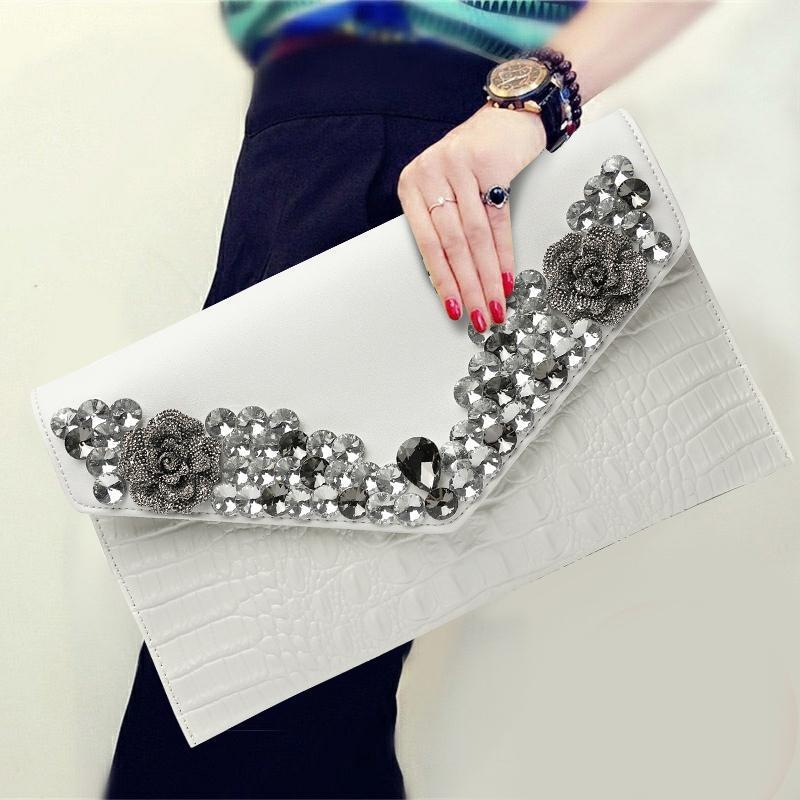 Fashion Women's Handbags 2025 New Genuine Leather Clutch Bag Evening Party Bag With Rhinestones Luxury Banquet Purse