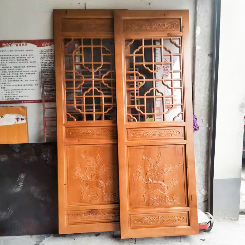 Custom Dongyang Wood Carved Solid Wood Carved Window Chinese Antique Doors and Windows Solid Wood Antique Doors Temple Gate Ancient Door