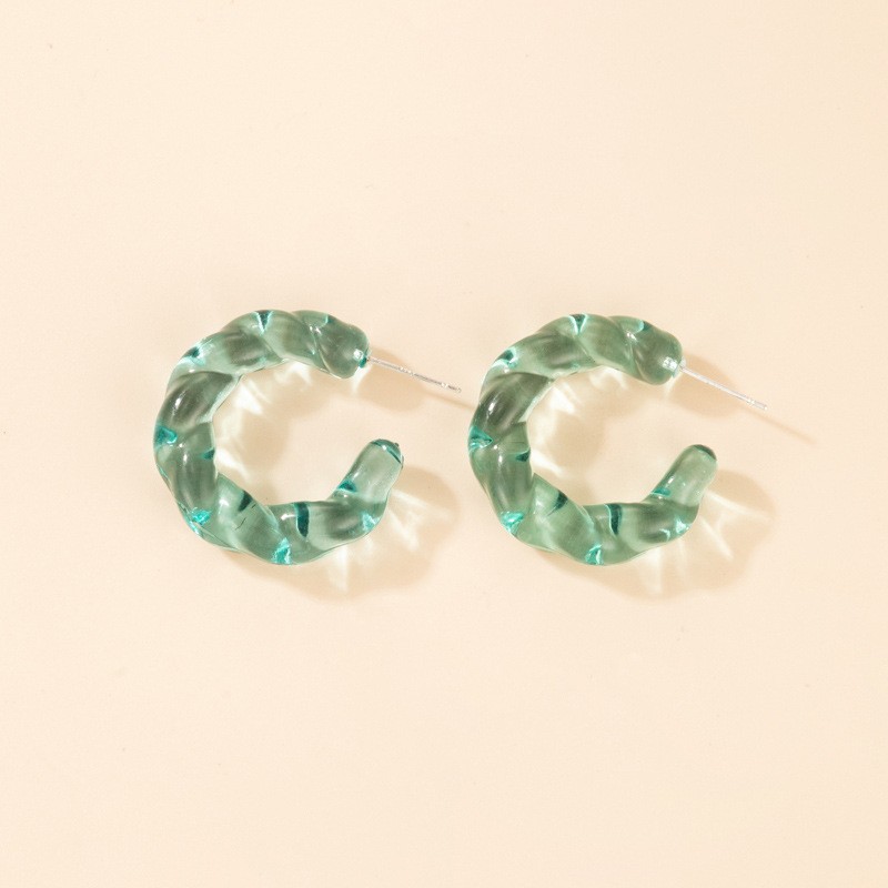 Retro Resin Geometric Candy Green Twisted C-shaped  Earrings display picture 3