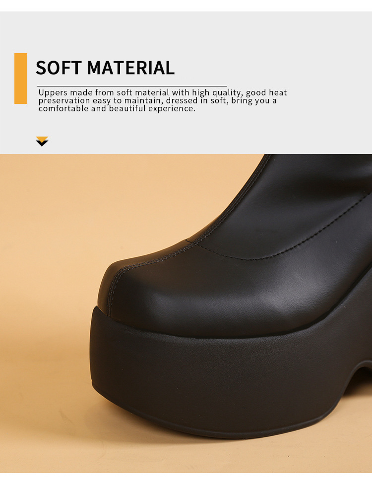 ShoeVault Plus Size Foreign Trade 2025 Spring And Autumn Thick Sole Square Toe Casual Stretch Short Fashion Martin Boots Women's_vogvips.com